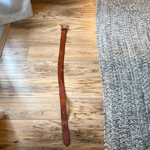 Express Tan Leather Belt with Gold Buckle